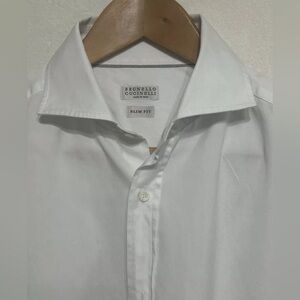 Brunello Cucinelli Men Slim-Fit White Long-Sleeve Button-up Dress Shirt Sz L